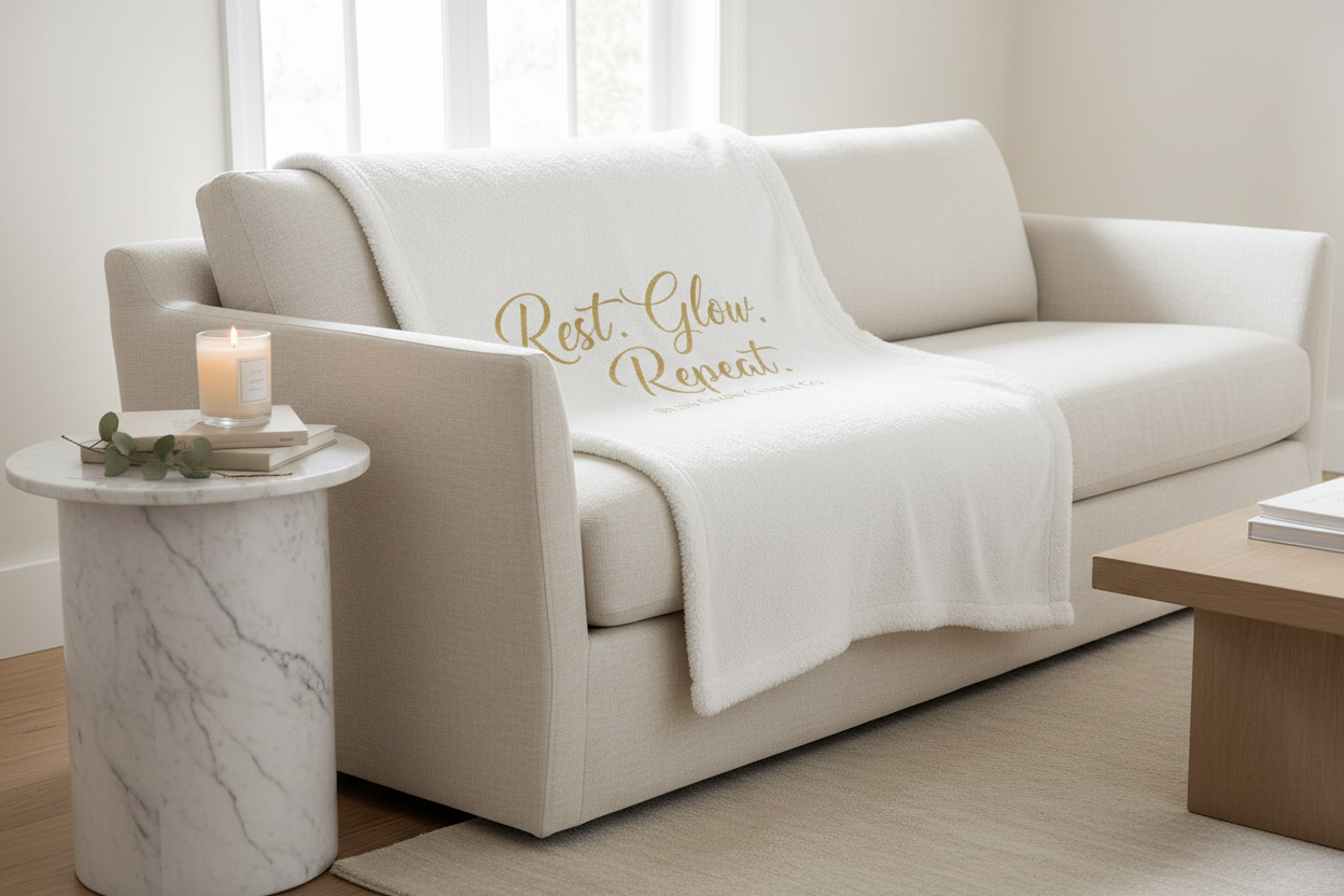 Sherpa Fleece Blanket — "Rest. Glow. Repeat." Cozy Luxury Throw for Relaxation & Self-Care