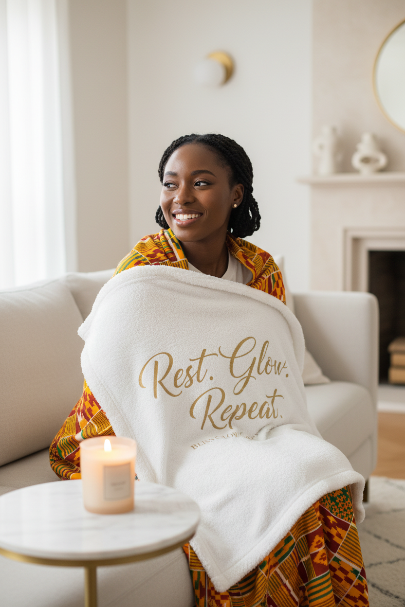 Sherpa Fleece Blanket — "Rest. Glow. Repeat." Cozy Luxury Throw for Relaxation & Self-Care